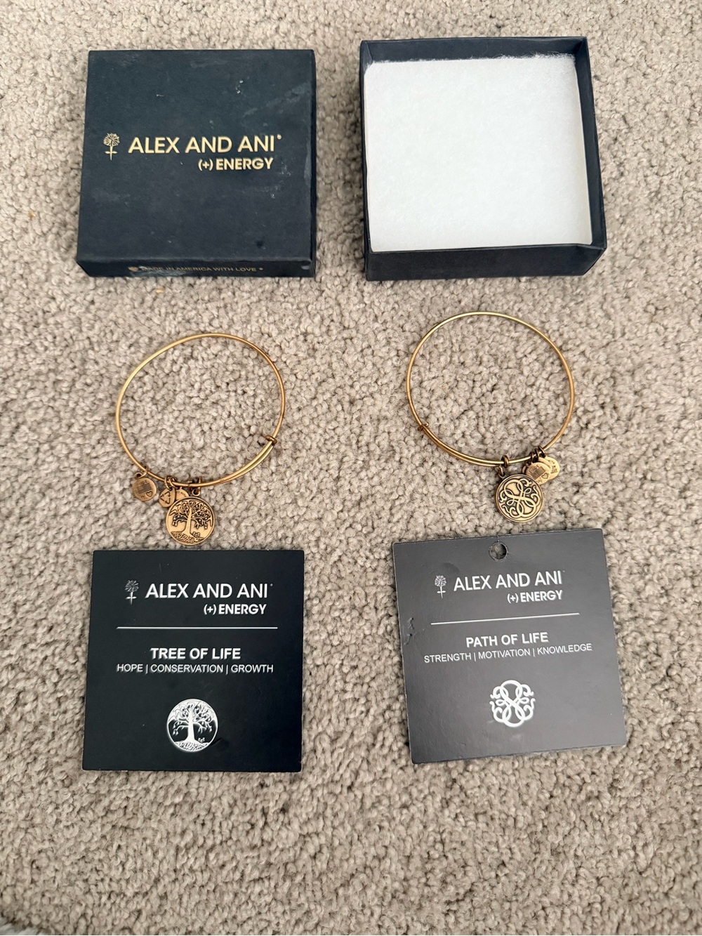 2-Alex and Ani Gold Tree of Life & Path of Life Charm Bangle Set